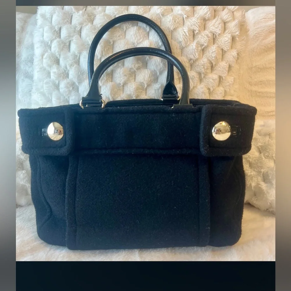 Kate Spade Fox Chapel Shari black wool Italian bag w/gold hardware & leather
